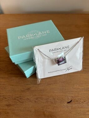 Park Lane Silver-Tone Necklace with Purple Faceted Pendant